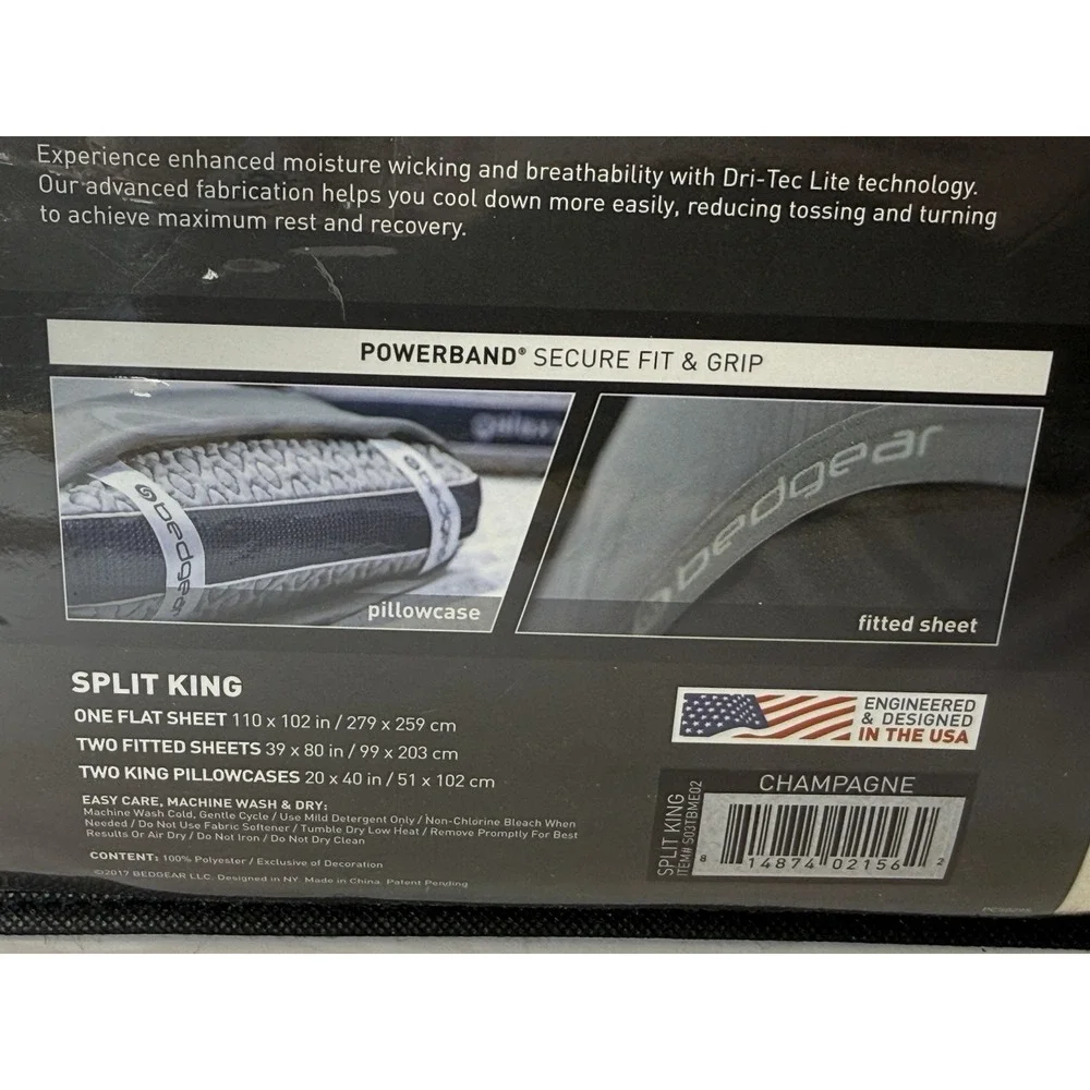 Bedgear Dri Tec Temperature Regulating Sheet Set - Split Cal King New